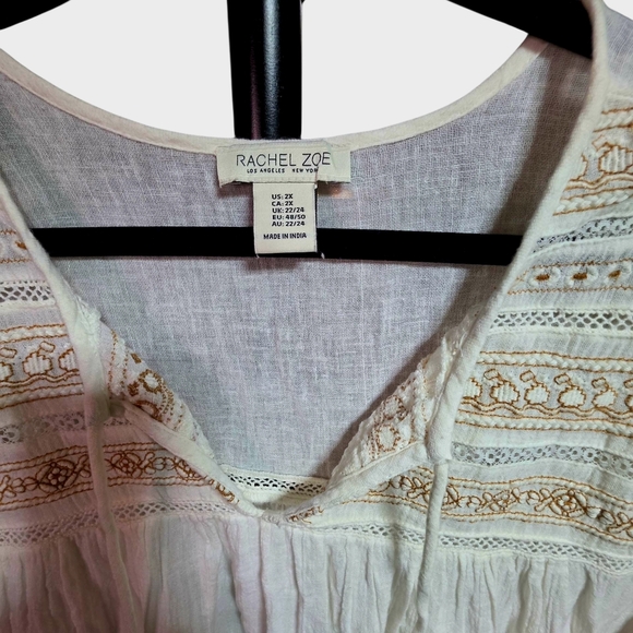 Rachel Zoe Cream and Gold Embroidered Top 2x - Picture 4 of 5